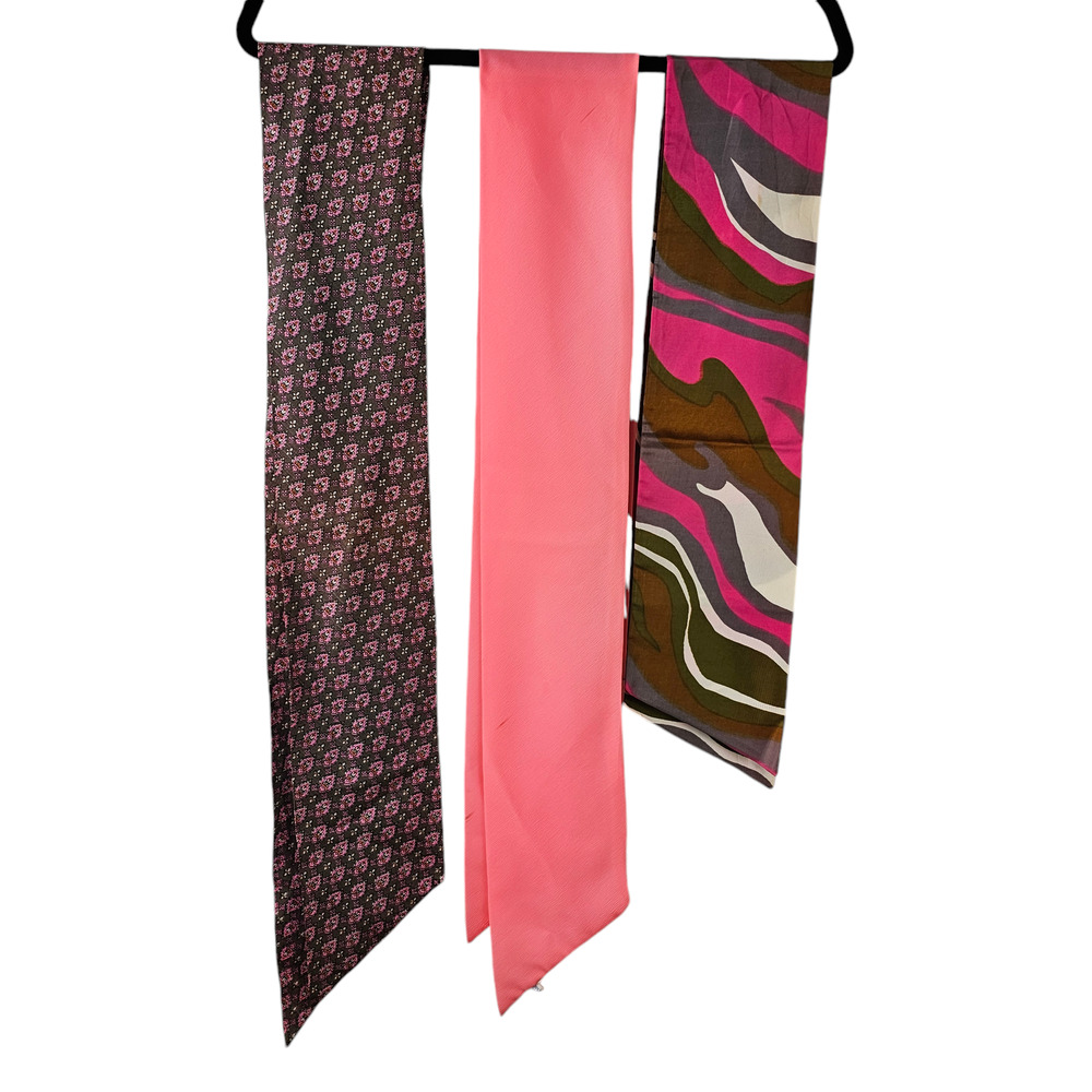 Vintage Lot of 3 multi pink neck head scarves swirl paisley solid